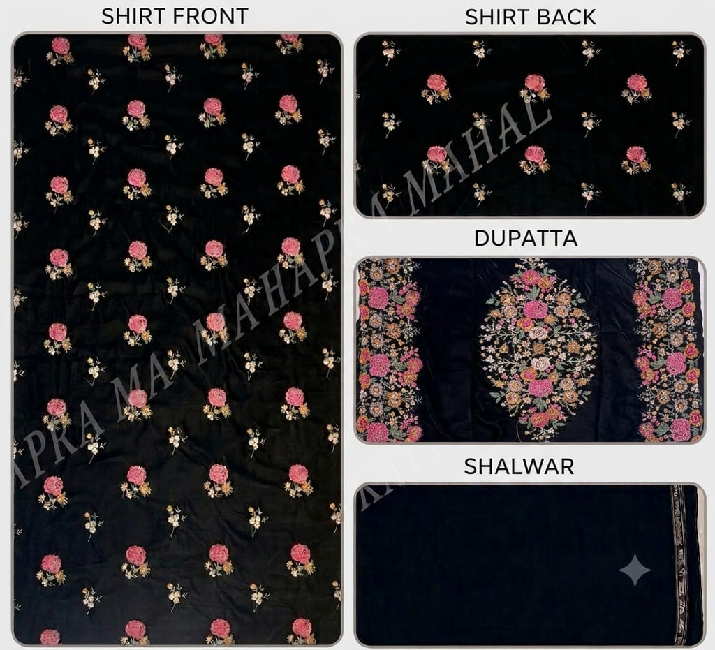 Premium 9000 China Imported Velvet – Shal Set & Sequins 3 Piece Unstitched Suit